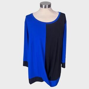 Avenue Studio Womens 22 24 Blue Black Colorblock Top 3/4 Sleeve Polyester